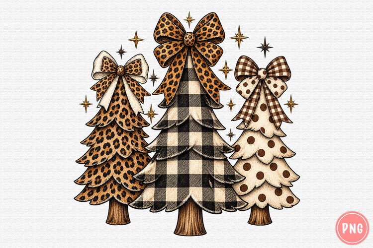 Leopard Buffalo Plaid Christmas Trees PNG | Rustic Bow Png example image 1