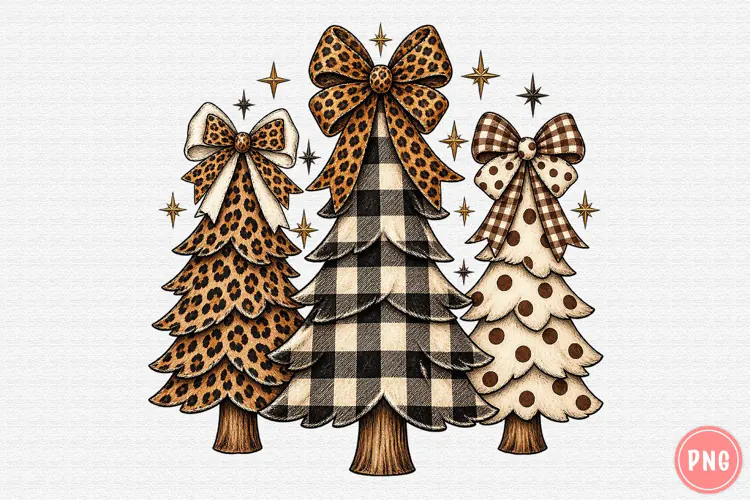 Leopard Buffalo Plaid Christmas Trees PNG | Rustic Bow Png