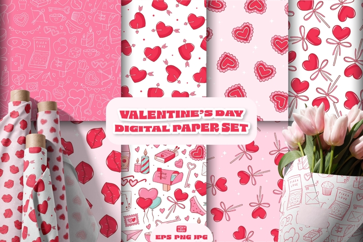 8 VALENTINES DAY DIGITAL PAPERS | EPS JPG PNG