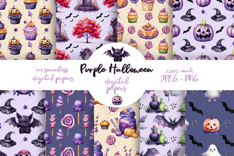 Kawaii Halloween Digital Papers Cute Autumn Seamless Pattern