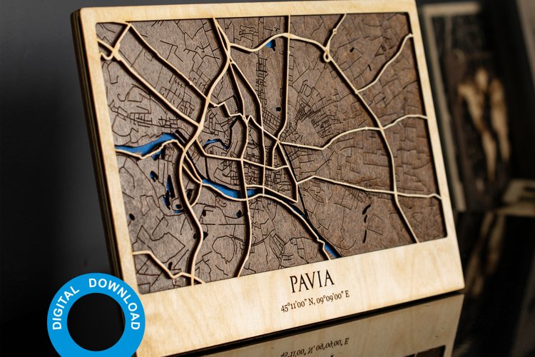 Pavia Italy 3d Map - Wood Multilayer Laser Cut files example image 1