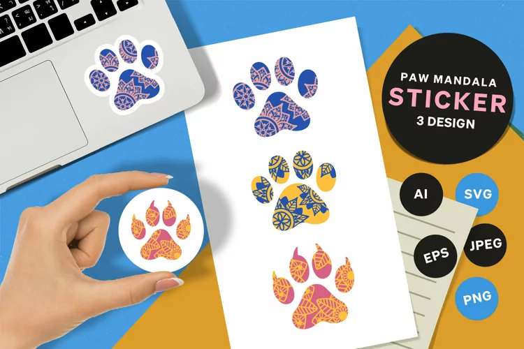 Colorful Mandala Paw Sticker Pack
