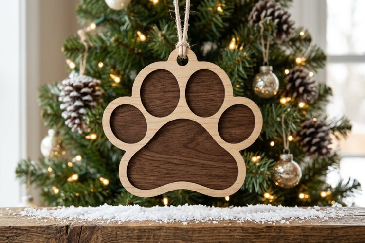 Paw Print Ornament SVG File, Christmas Laser Cut example image 1