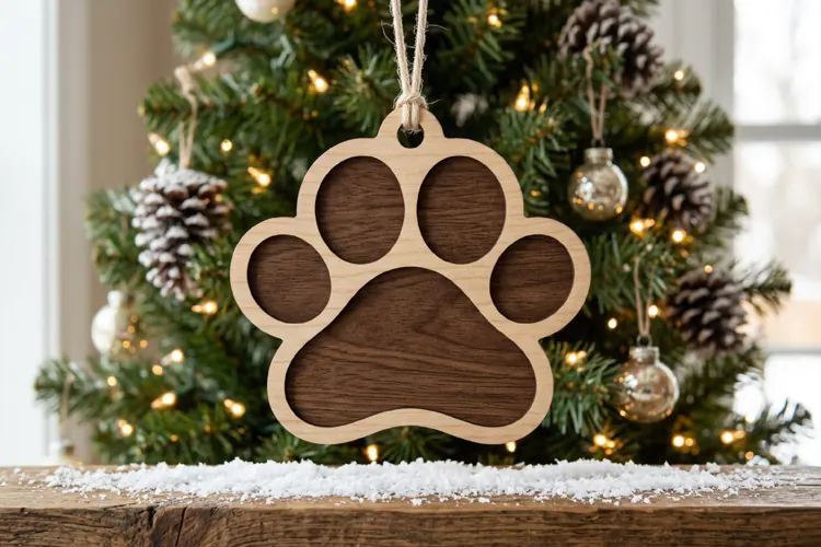 Paw Print Ornament SVG File, Christmas Laser Cut