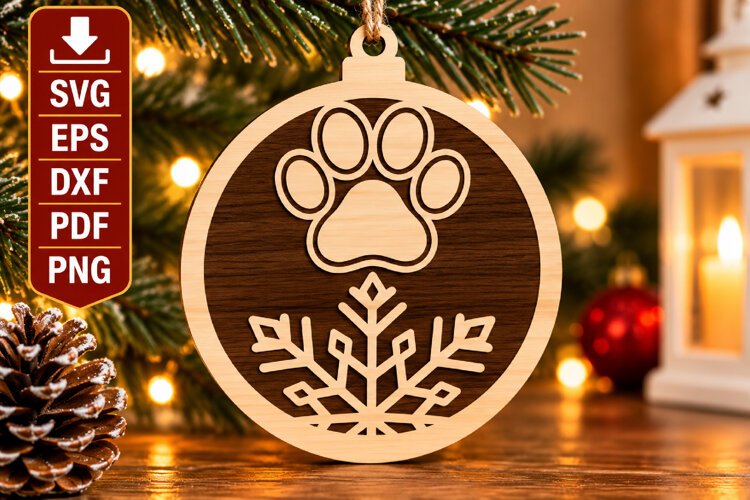 Paw Snowflake Christmas Ornament SVG example image 1