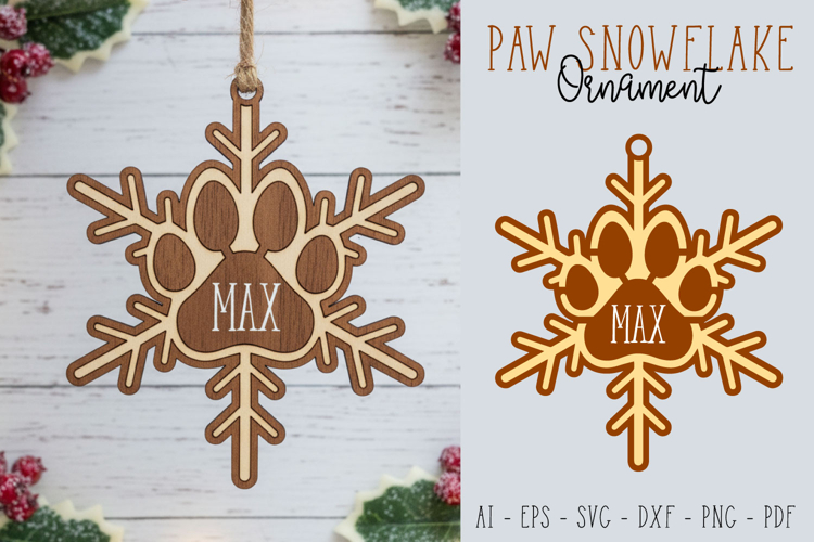 Paw Snowflake Ornament Laser Cut Christmas Decoration SVG