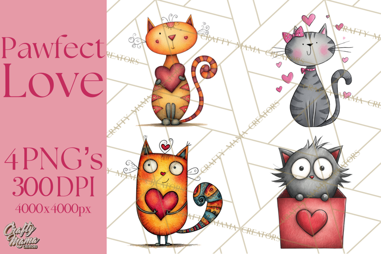 Colorful Valentine Dog and Cat Doodle Clipart PNG, Cute Pets