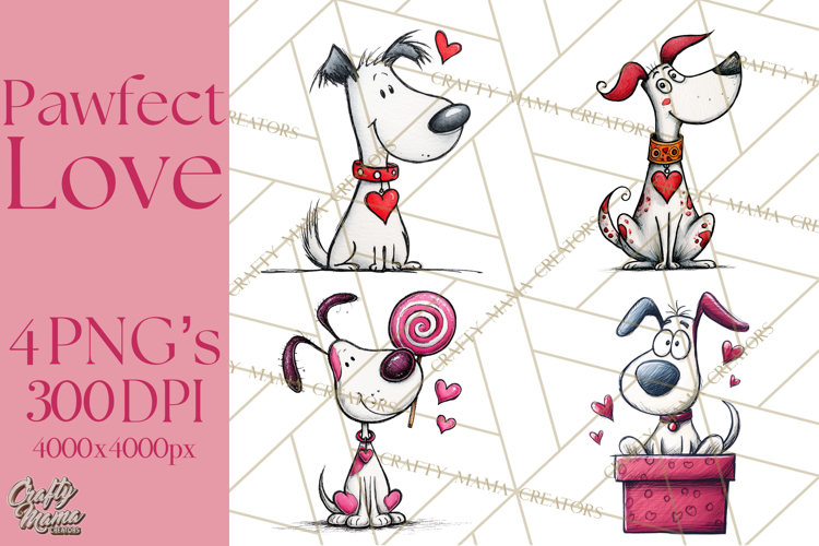 Colorful Valentine Dog and Cat Doodle Clipart PNG, Cute Pets