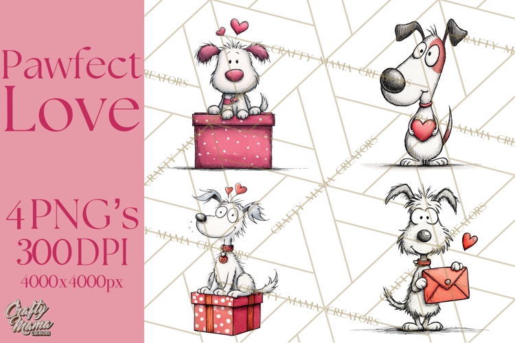 Colorful Valentine Dog and Cat Doodle Clipart PNG, Cute Pets