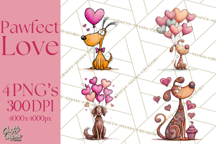 Colorful Valentine Dog and Cat Doodle Clipart PNG, Cute Pets
