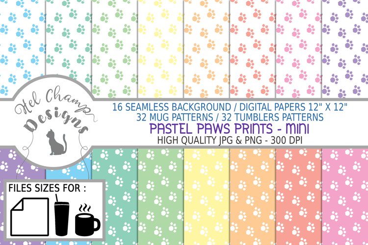 paws prints animal sihlouette pastel colors digital background papers seamless scrapbooking sublimation mugs tumblers 1