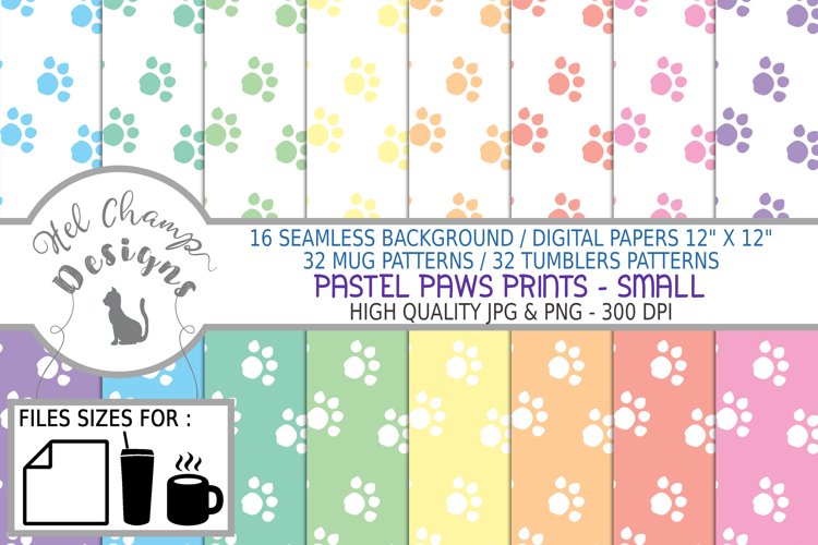 paws prints animal sihlouette pastel colors digital background papers seamless scrapbooking sublimation mugs tumblers 1