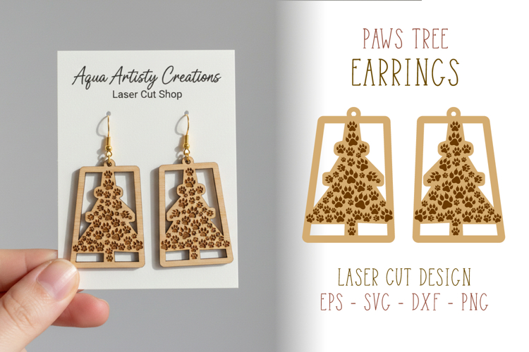 Paws Tree Earrings Laser Cut Template