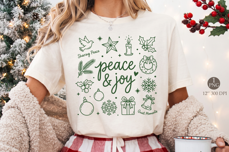 Peace And Joy Christmas PNG,Retro Holiday Doodle Shirt