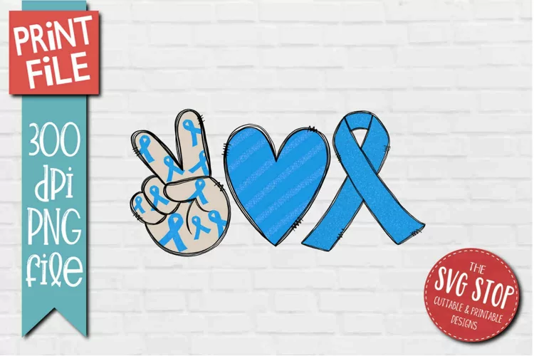 Peace Love Blue Ribbon | Awareness T-shirt Sublimation PNG