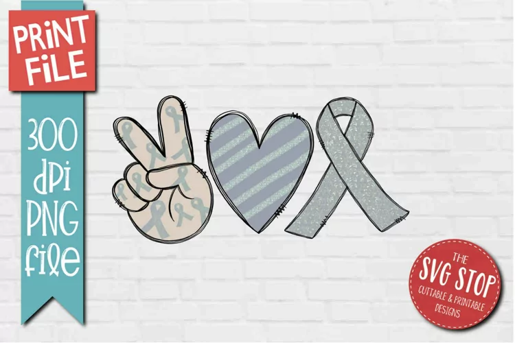 Peace Love Silver Ribbon | Awareness T-shirt Sublimation PNG