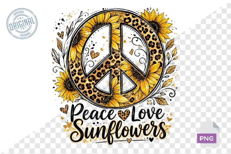 Peace Love Sunflowers Leopard Print PNG Design Art