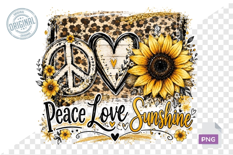 Peace Love Sunshine Sunflower Leopard PNG Sublimation Design