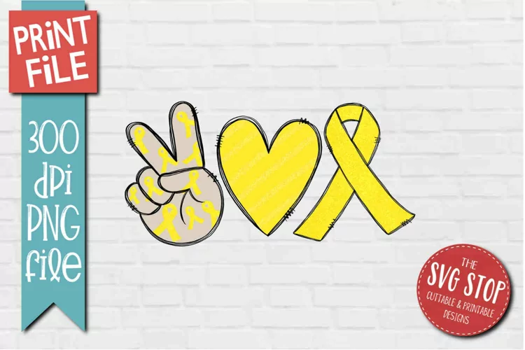 Peace Love Yellow Ribbon | Awareness Tshirt Sublimation PNG