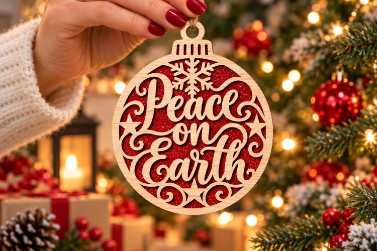 Peace on Earth Bauble Laser Cut Wood File, Christmas SVG example image 1