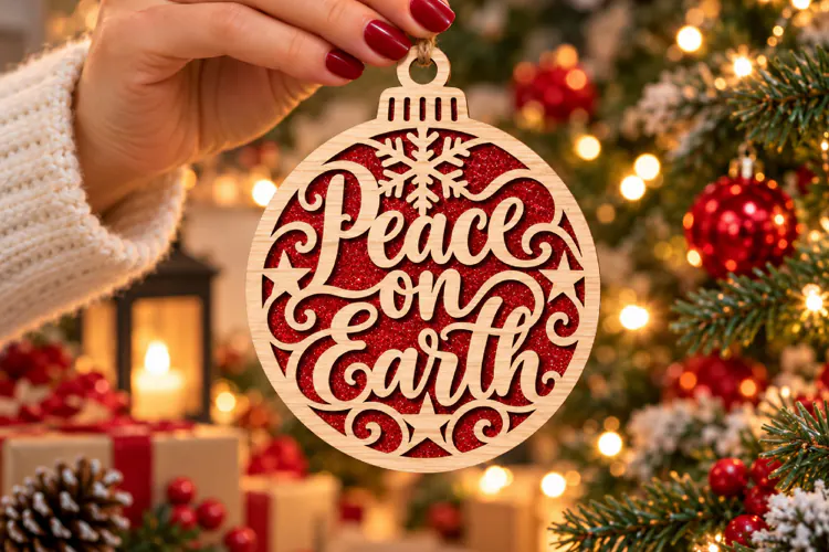 Peace on Earth Bauble Laser Cut Wood File, Christmas SVG