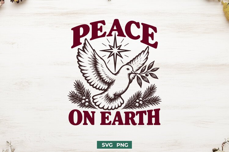 Peace On Earth SVG, Christian Christmas Religious PNG Design example image 1