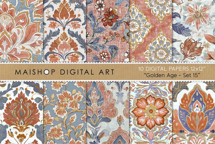 Peach and Blue Boho Chic Floral Patterns