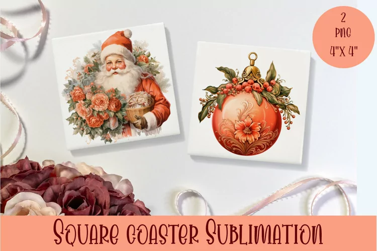 Peach color christmas victorian Square Coaster Sublimation
