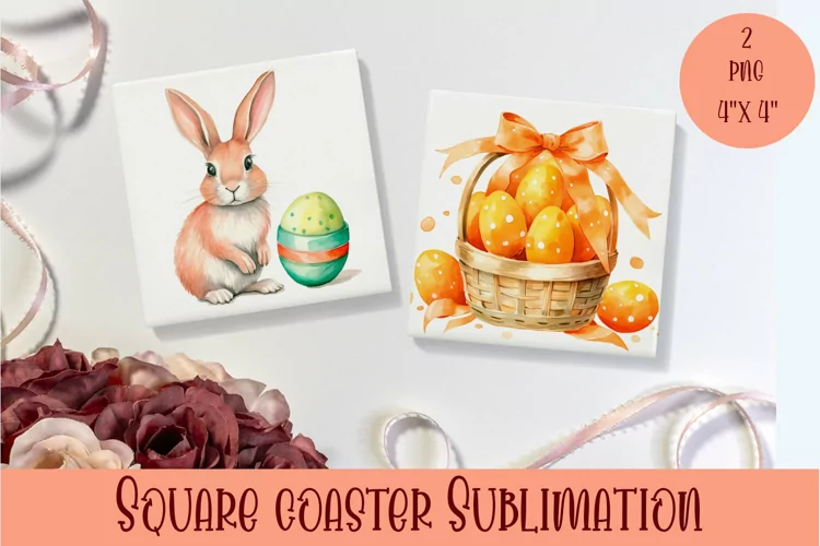 Peach color Easter Square Coaster Sublimation