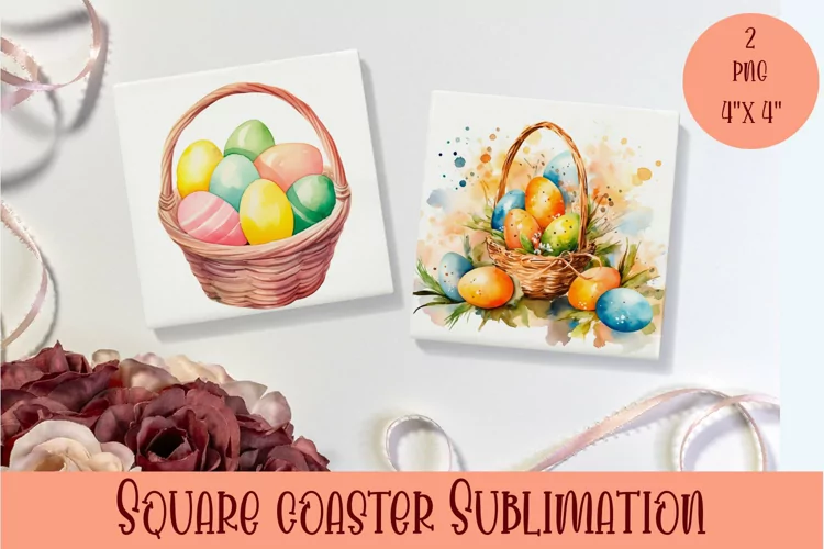 Peach color Easter Square Coaster Sublimation
