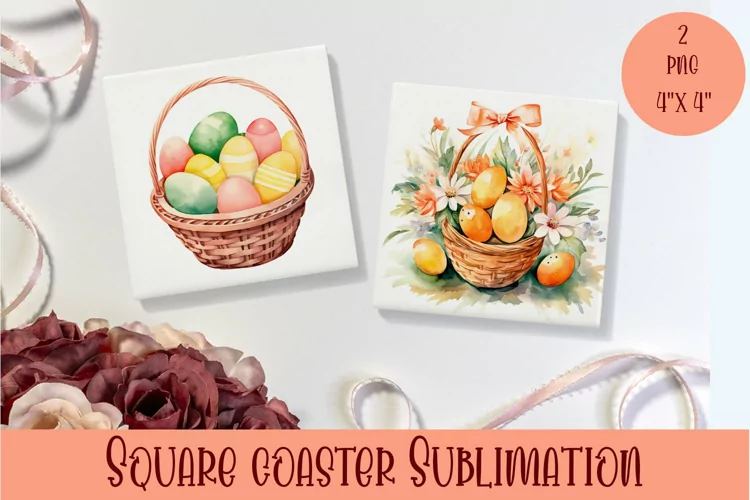 Peach color Easter Square Coaster Sublimation