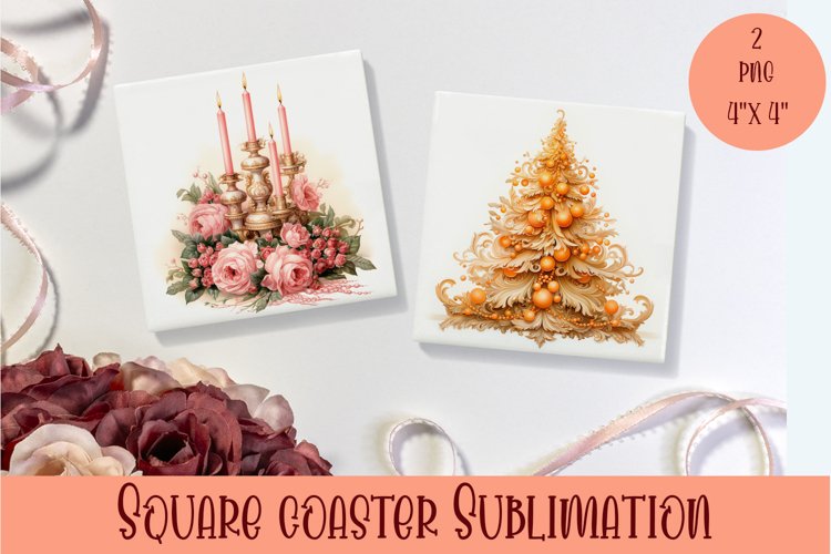 Peach color christmas victorian Square Coaster Sublimation example image 1