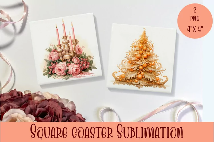 Peach color christmas victorian Square Coaster Sublimation