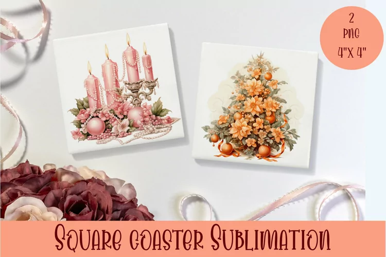Peach color christmas victorian Square Coaster Sublimation