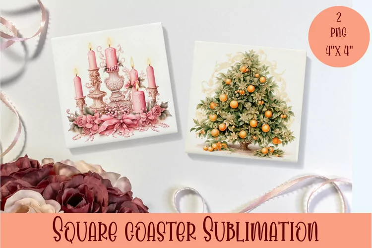 Peach color christmas victorian Square Coaster Sublimation