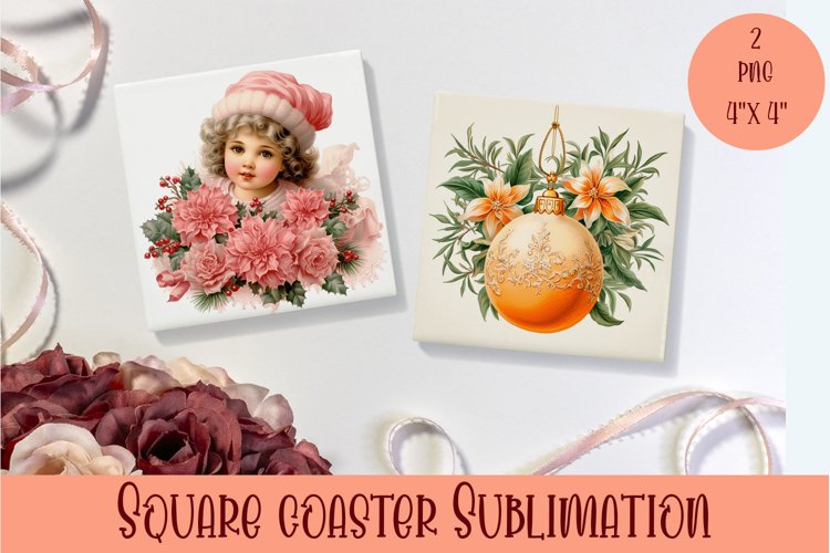 Peach color christmas victorian Square Coaster Sublimation