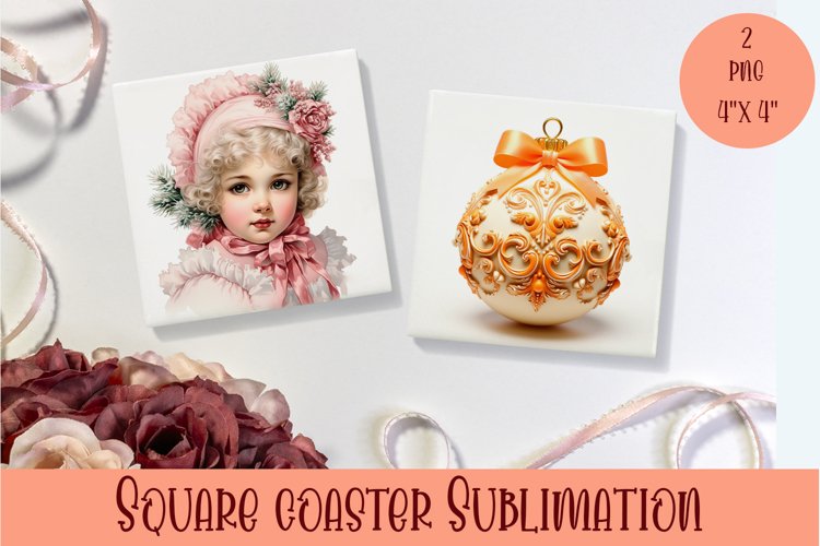 Peach color christmas victorian Square Coaster Sublimation