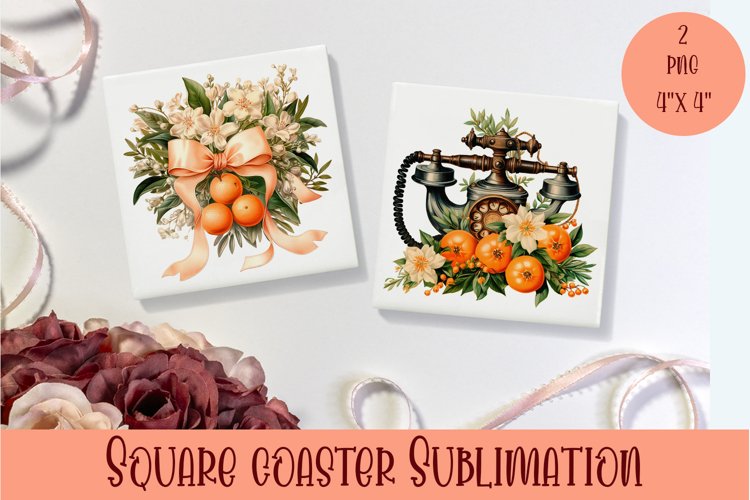 Peach color christmas victorian Square Coaster Sublimation