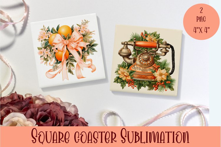 Peach color christmas victorian Square Coaster Sublimation