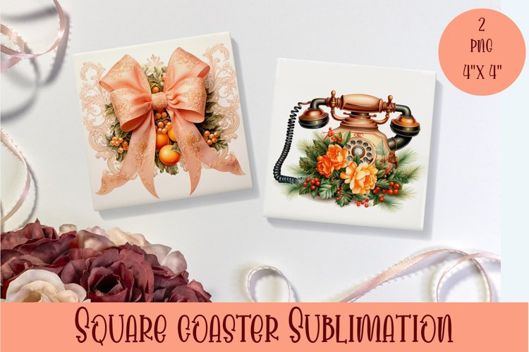 Peach color christmas victorian Square Coaster Sublimation