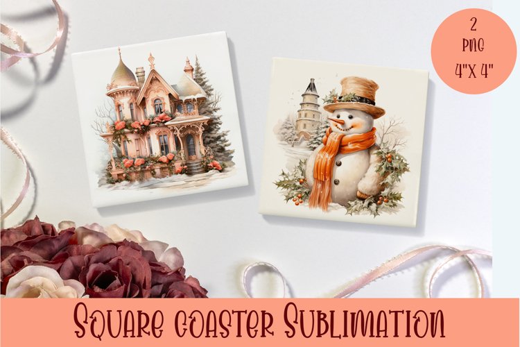 Peach color christmas victorian Square Coaster Sublimation