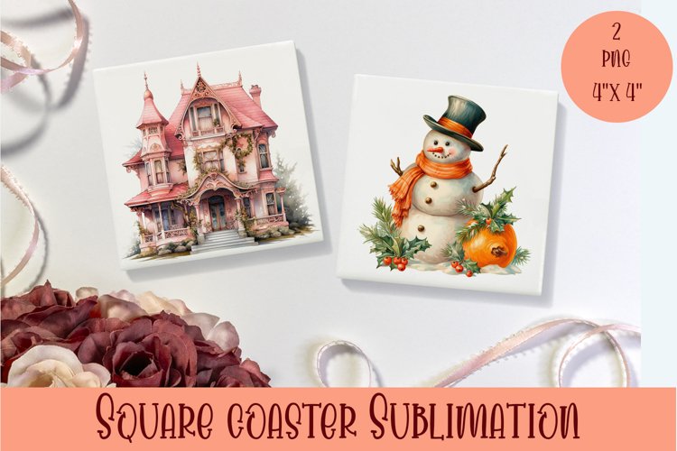 Peach color christmas victorian Square Coaster Sublimation