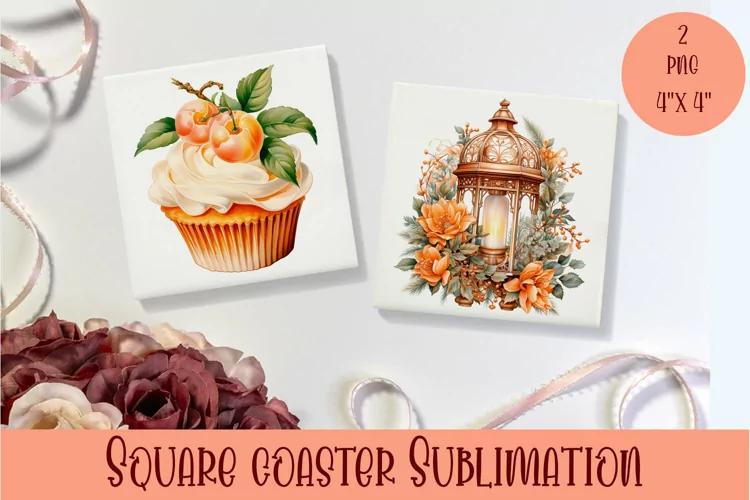 Peach color christmas victorian Square Coaster Sublimation