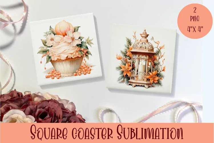 Peach color christmas victorian Square Coaster Sublimation