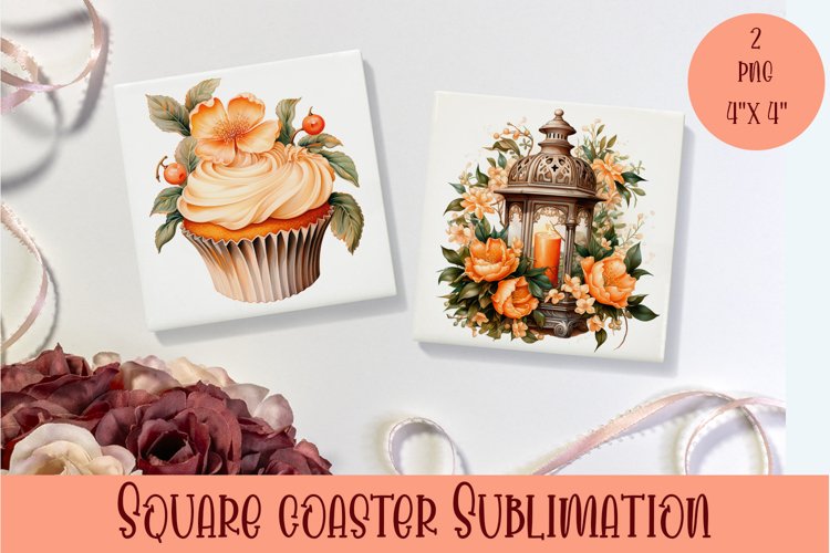 Peach color christmas victorian Square Coaster Sublimation