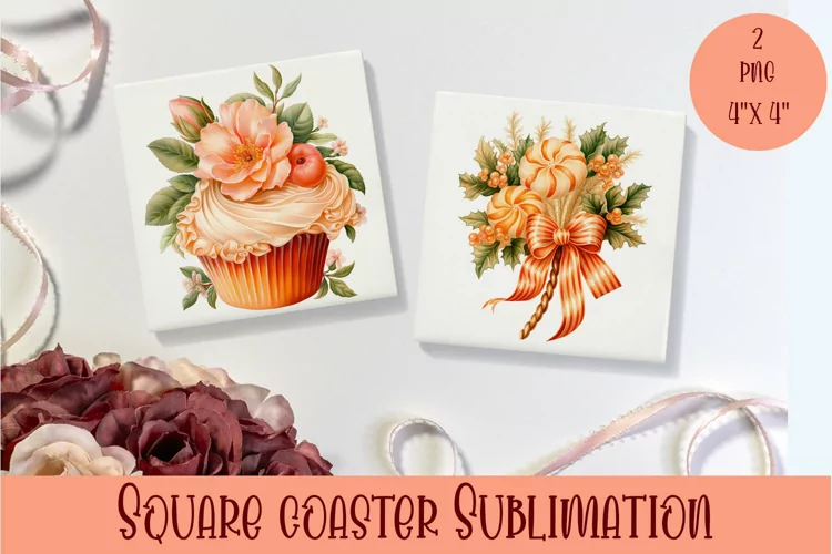 Peach color christmas victorian Square Coaster Sublimation