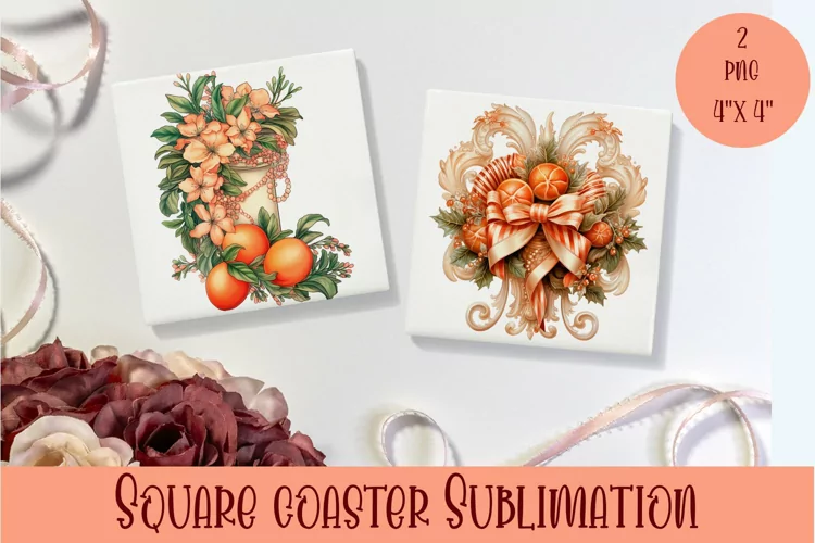 Peach color christmas victorian Square Coaster Sublimation