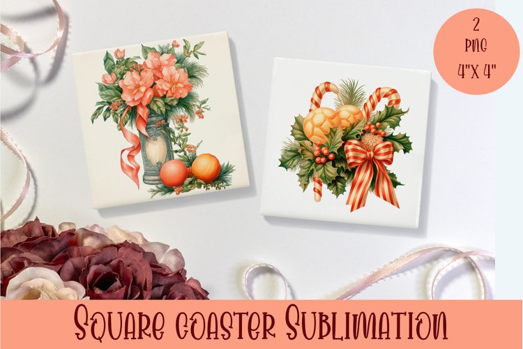 Peach color christmas victorian Square Coaster Sublimation example image 1