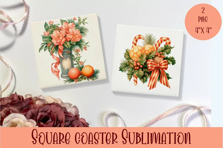 Peach color christmas victorian Square Coaster Sublimation