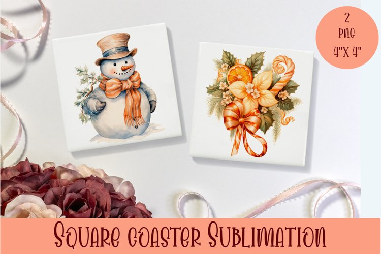 Peach color christmas victorian Square Coaster Sublimation example image 1